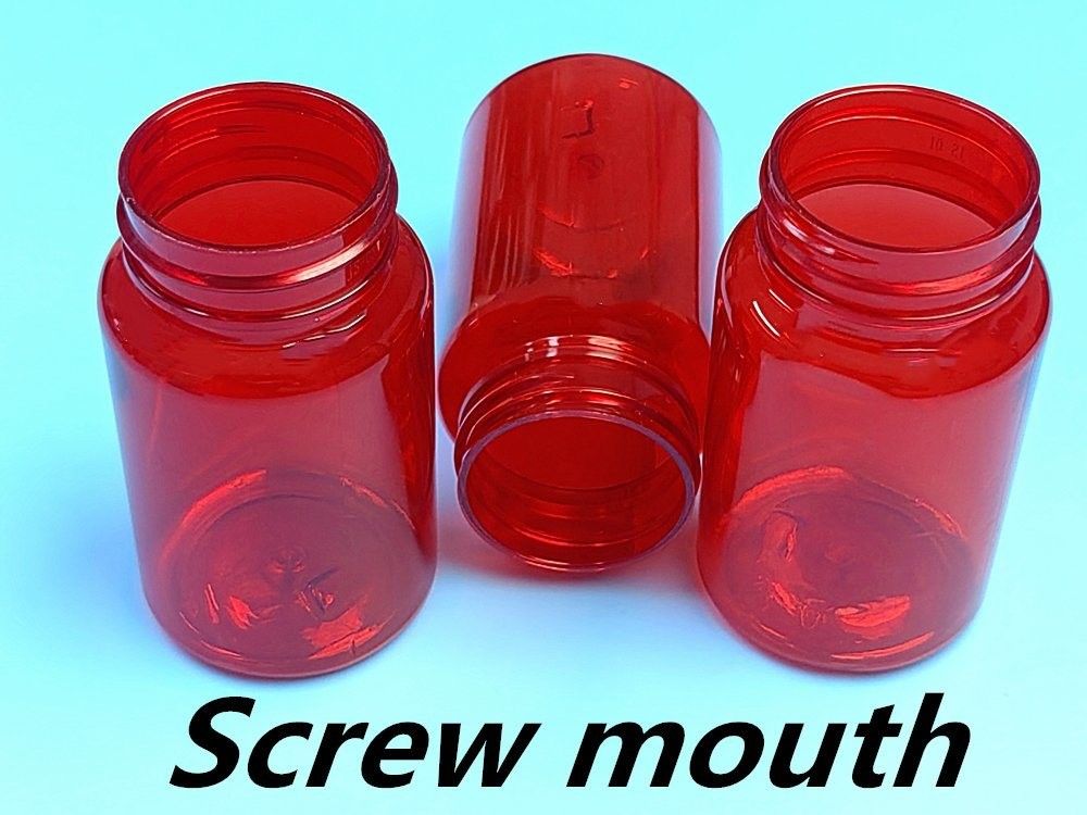 Healthcare Medicine Pill bottle 100ml PET Red Plastic Capsule Packaging Vitamin Pill medicine Bottle with screw Cap