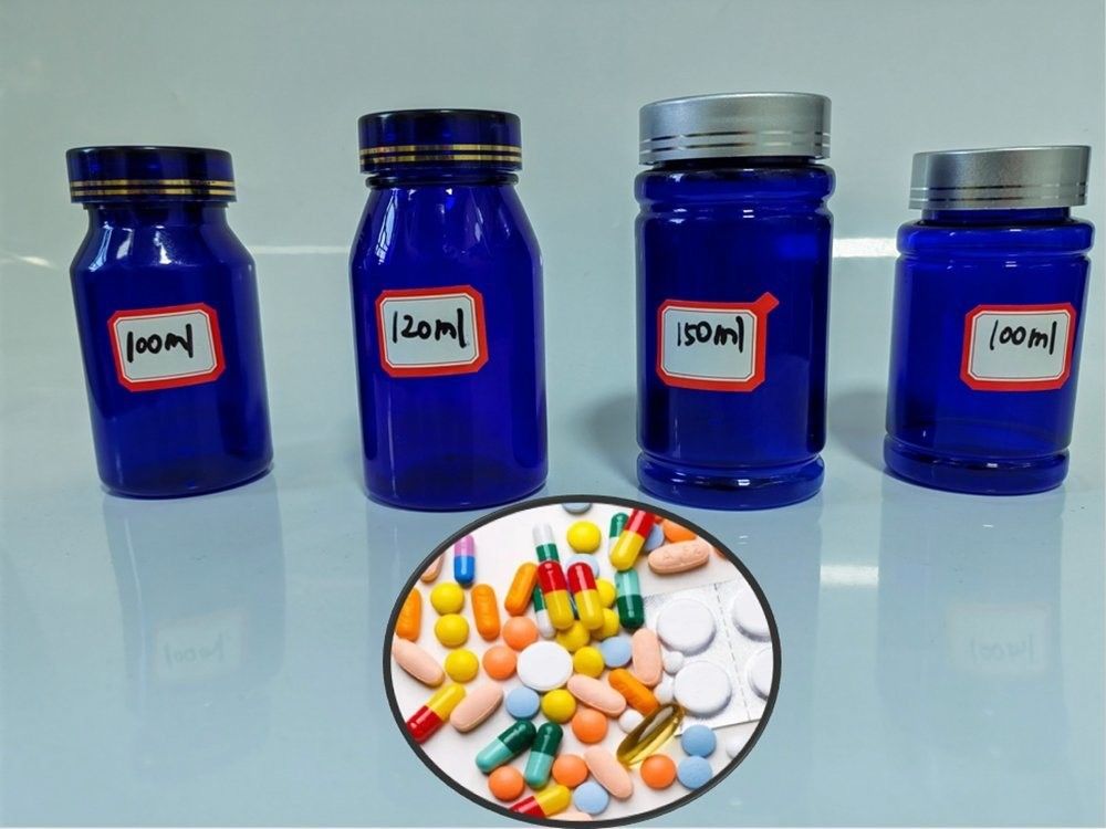 100cc 120cc Plastic Bottle for Pills Capsules Transparent Blue PET Refillable Plastic Solid Powder Pill Medicine bottle