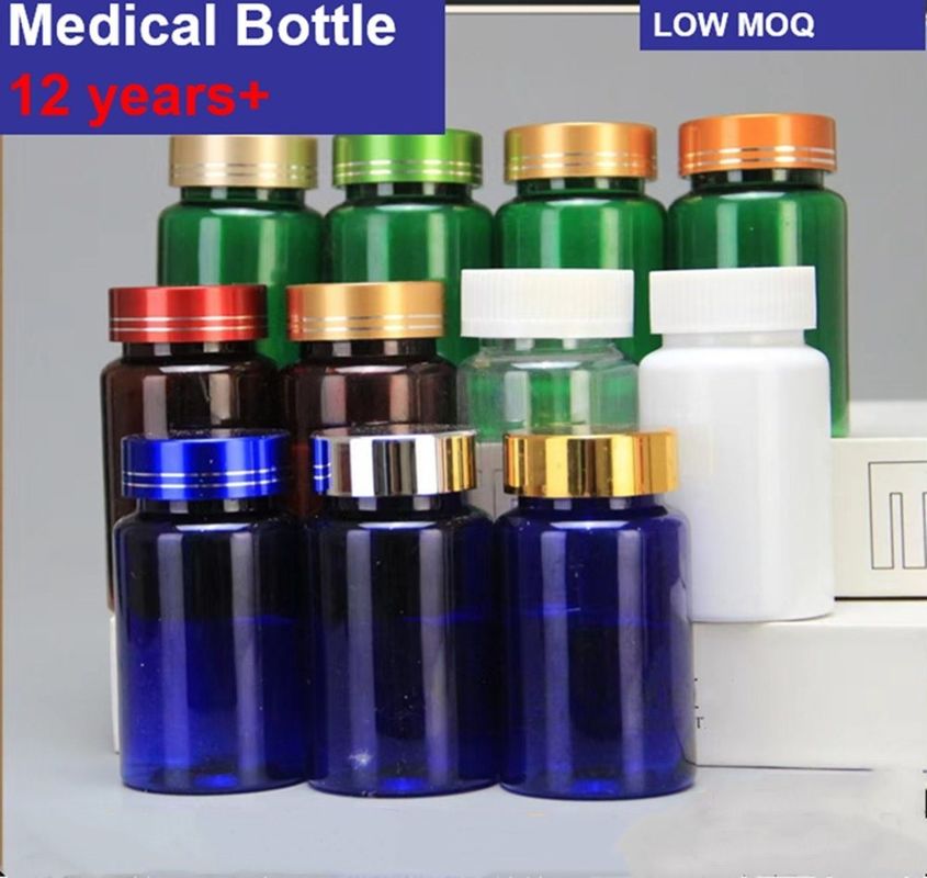 Plastic blue PET 100ml Capsule Pill Bottle with Silver Screw Cap Medicine Vitamin Supplement Bottle Container