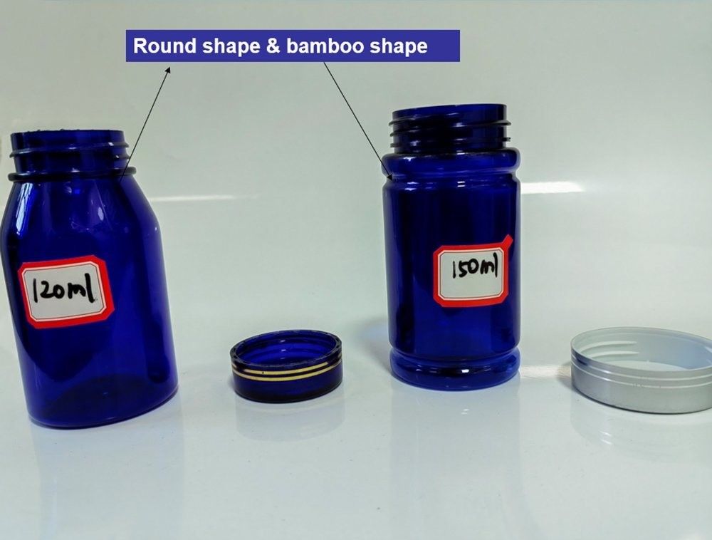 100cc 120cc 150cc Plastic Bottle for Pills Capsules Transparent Blue Pet Refillable Plastic solid dosage medicine bottle