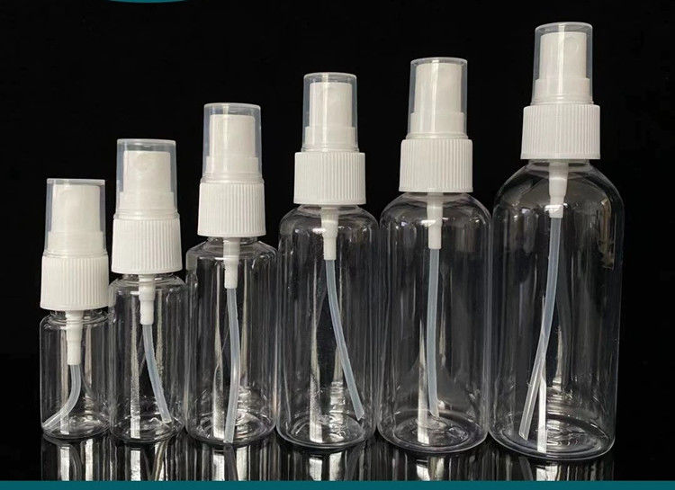 50ml 60ml 100ml PET clear round customize refillable hand sanitizer round refill cosmetic PET plastic spray bottle