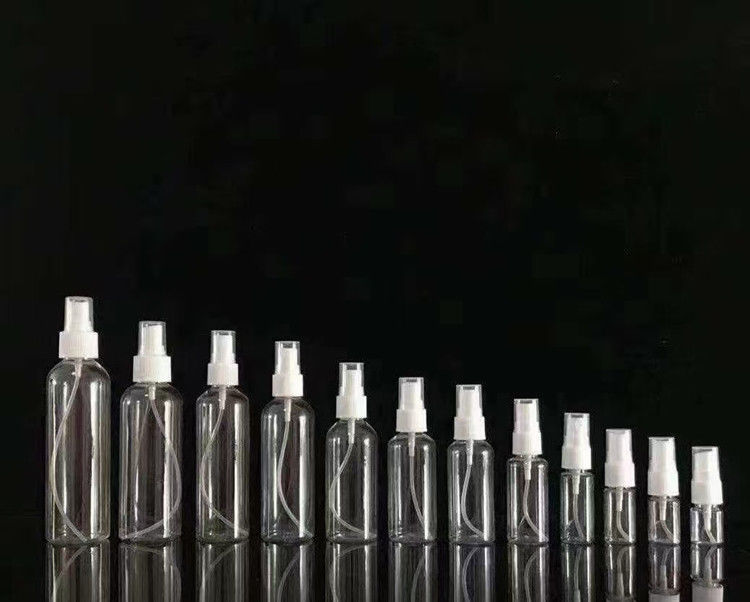50ml 60ml 100ml PET clear round customize refillable hand sanitizer round refill cosmetic PET plastic spray bottle