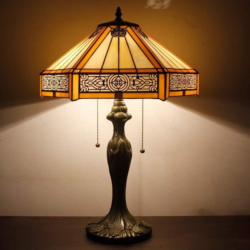 Hexagon 30cm 40cm Hotel Luxury Table Lamp Bar Bedroom Living Room Dormitory Hand Made LED Glass Stained Table Lamp