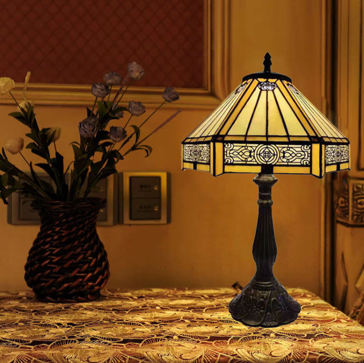 30cm Hexagon Study Retro Warm Bed Room House Handcrafted Decorative Lamp Stained Art Turkish Glass Luxury Table Lamp