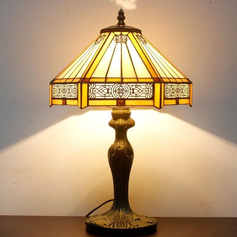 30cm Hexagon Study Retro Warm Bed Room House Handcrafted Decorative Lamp Stained Art Turkish Glass Luxury Table Lamp