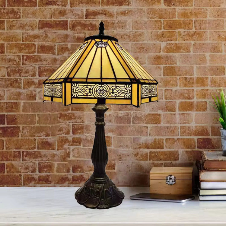 30cm Hexagon Study Retro Warm Bed Room House Handcrafted Decorative Lamp Stained Art Turkish Glass Luxury Table Lamp