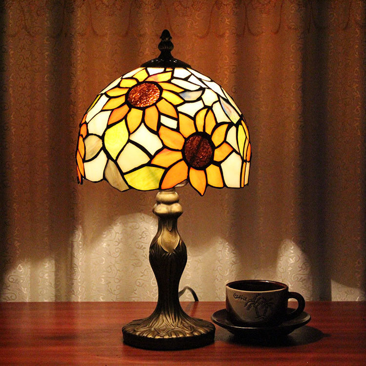 Restaurant stained glass reading table lamp hotel bedroom beside reading room night light flower luxury desk lamp
