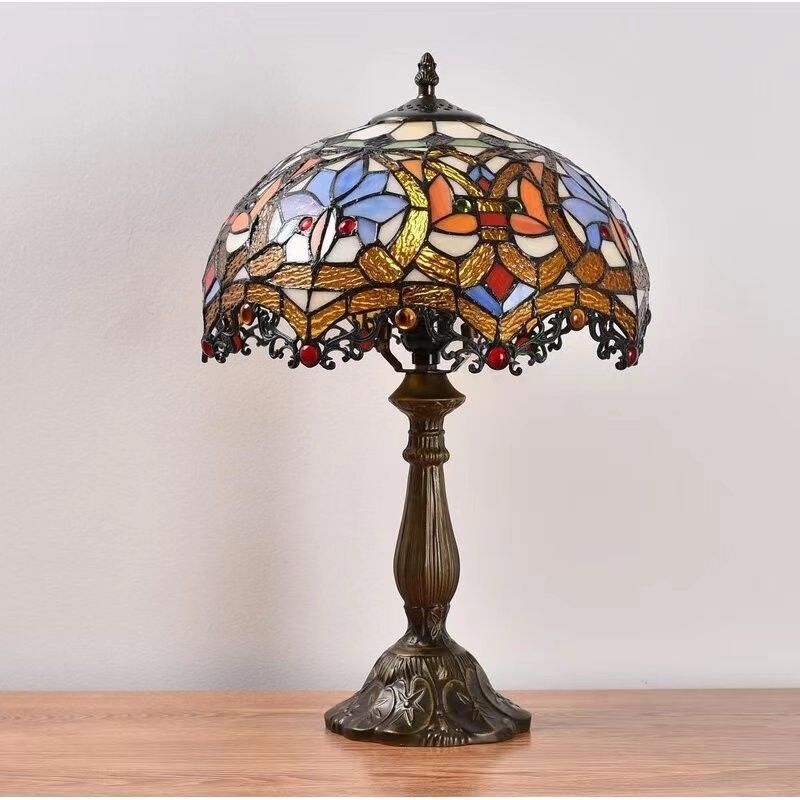 12 Inch European American Pastoral Retro Elk Stained Glass Table Lamp Living Room Bedroom Beside Art Gift Desk Lamp