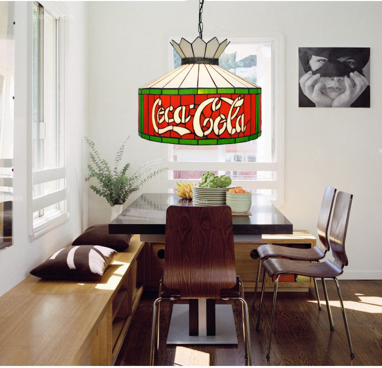 12'' Bar Restaurant Cafe Dining Room Hanging Light Ceiling Light Red Stained Glass LED Chandelier Pendant Lamp