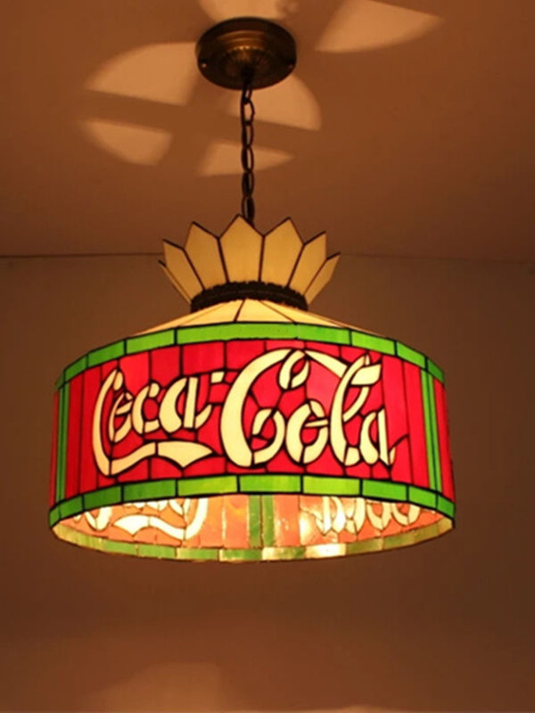 12'' Bar Restaurant Cafe Dining Room Hanging Light Ceiling Light Red Stained Glass LED Chandelier Pendant Lamp